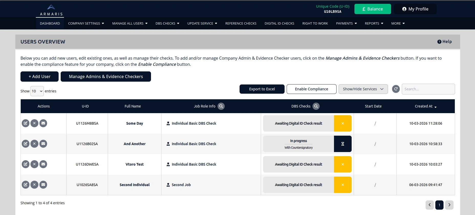 DBS check dashboard preview
